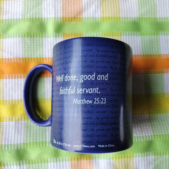 Blue Ceramic Dining Mug with Handle Spiritual Saying Inspirational - Picture 3 of 6